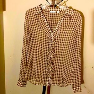 New York & Company | Women’s Sheer Brown & White Blouse - Size Medium
